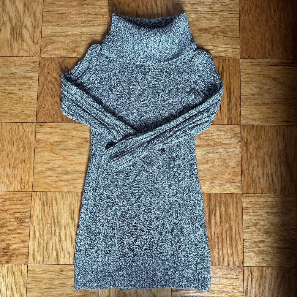 Cable knit sweater dress with turtleneck